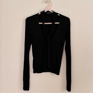 Brandy Melville Black Long Sleeve Tie Front Top One Size